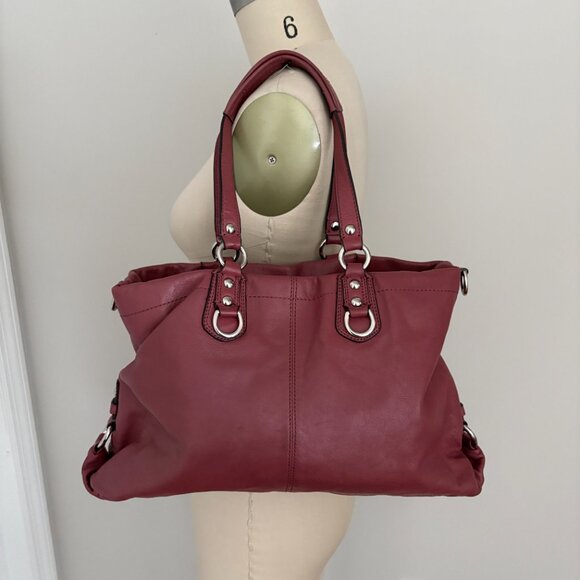 Coach Ashley Pleated Convertible Leather Satchel Mauve with Wallet - Picture 3 of 16